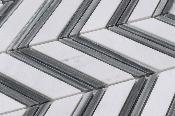 WATERJET HERRINGBONE - WHITE MARBLE