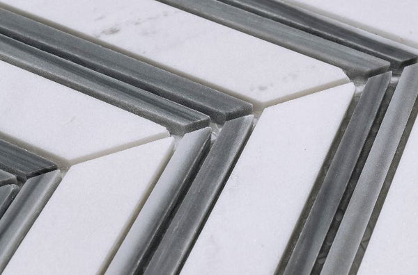 WATERJET HERRINGBONE - WHITE MARBLE